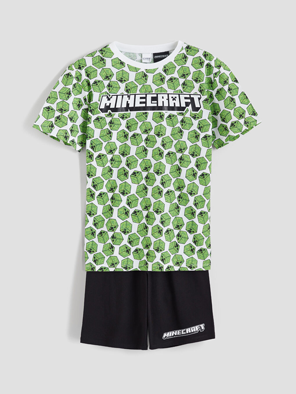 Beyaz Minecraft Baskılı Erkek Çocuk Şortlu Pijama Takımı