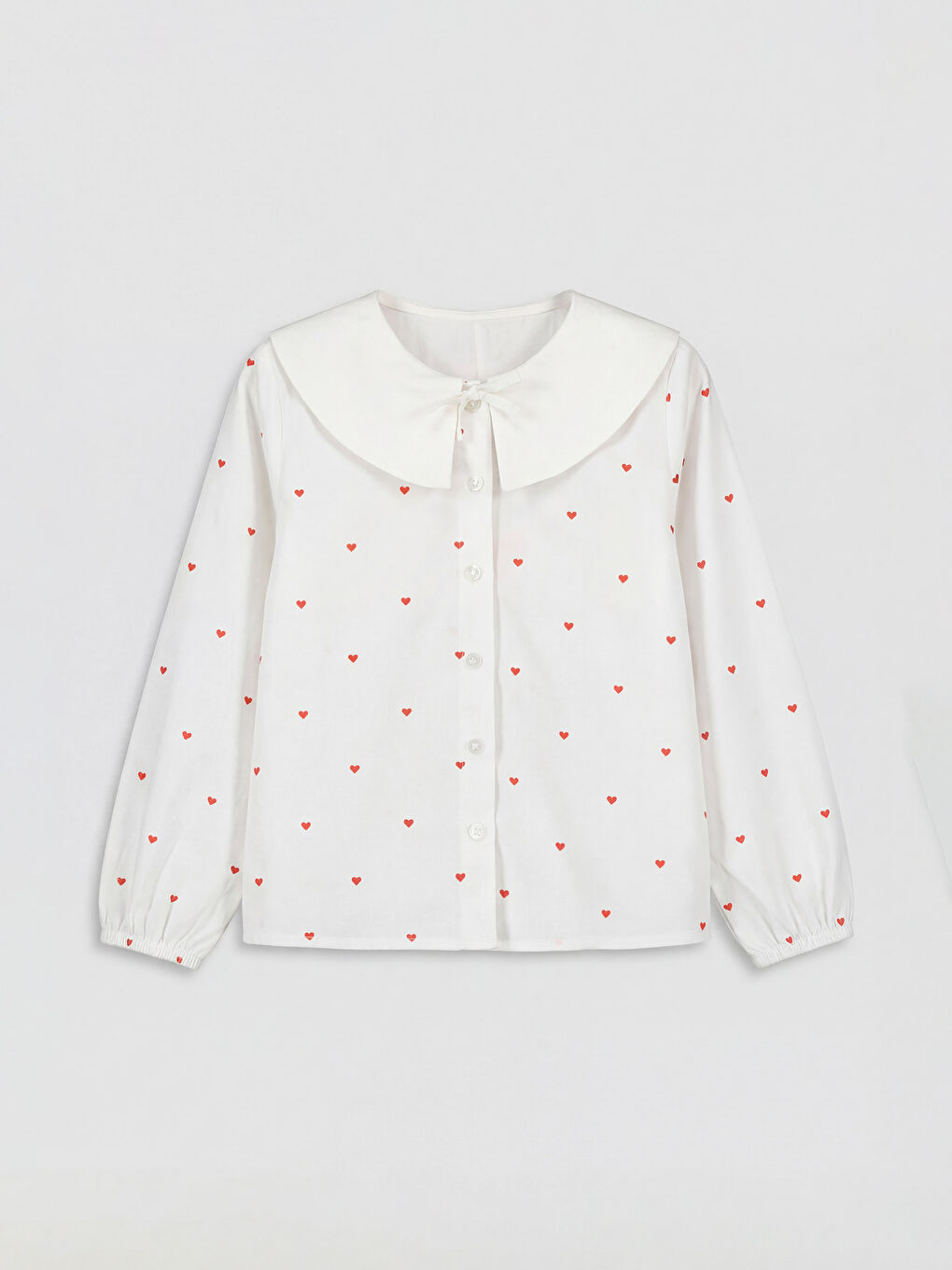 Ekru Bebe Yaka  Baskılı Poplin Kız Çocuk Gömlek