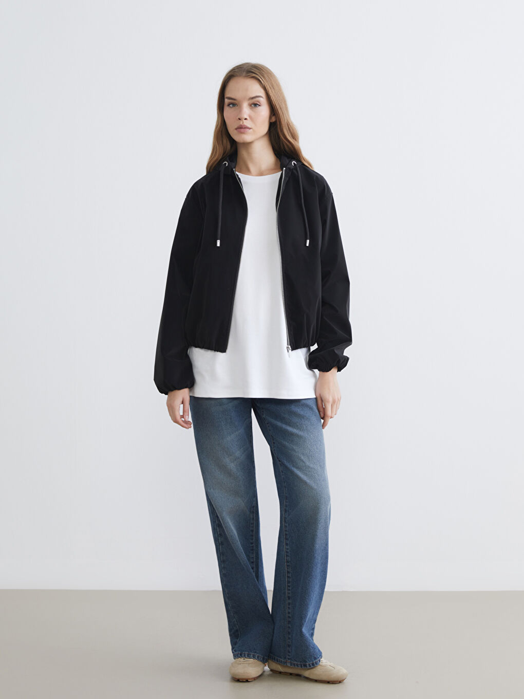 Oversized Cropped Hooded Raincoat-1