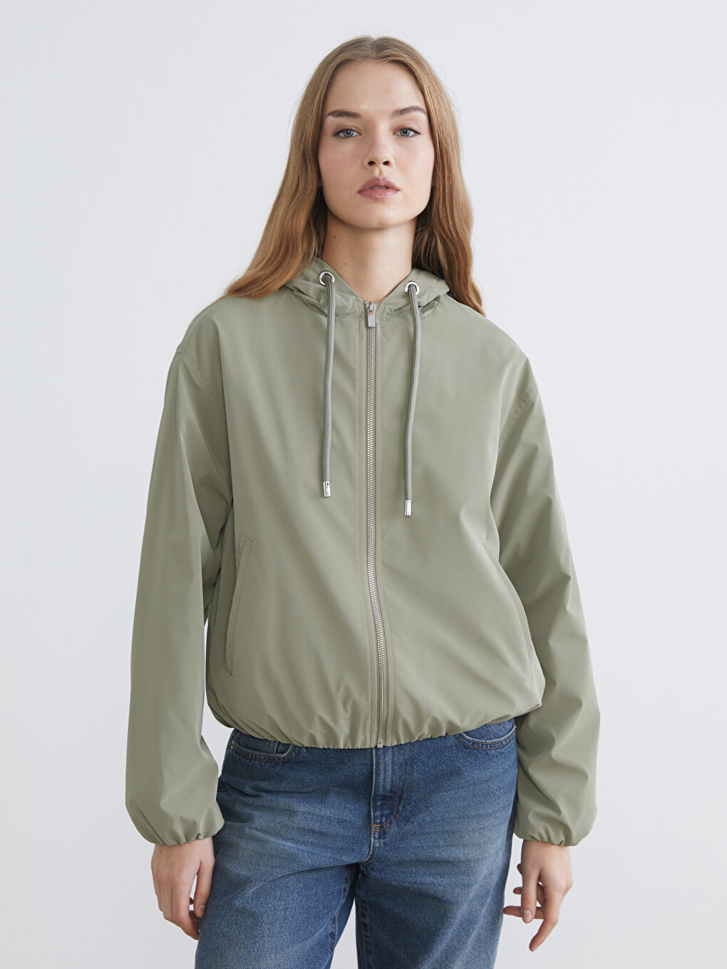 معطف واق من المطر كاكي امرأة