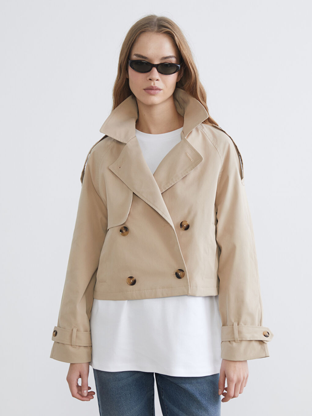 Double-Breasted Cropped Trench Coat