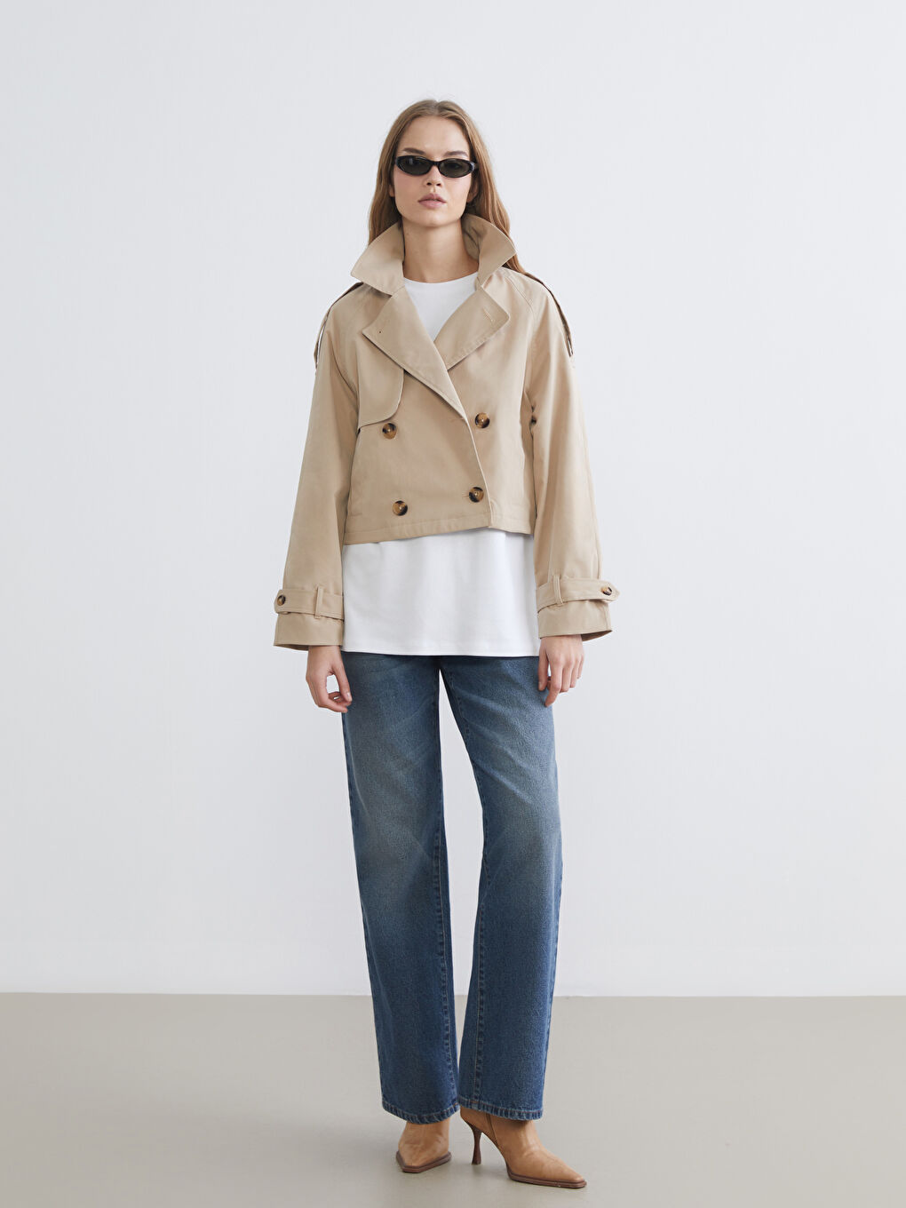 Double-Breasted Cropped Trench Coat-1