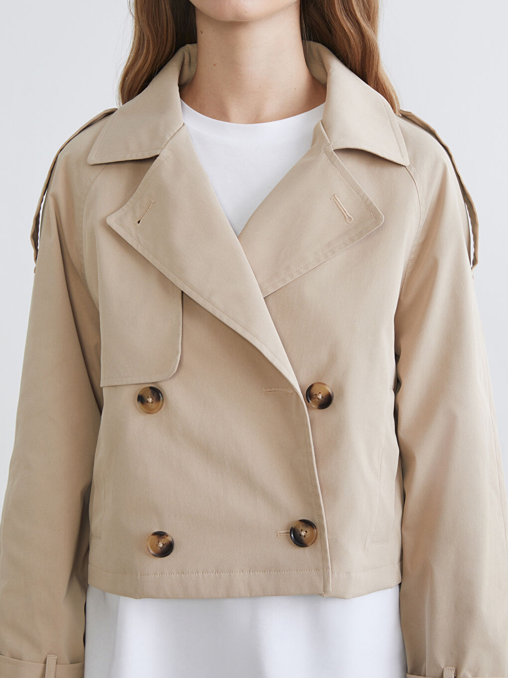 Double-Breasted Cropped Trench Coat-2