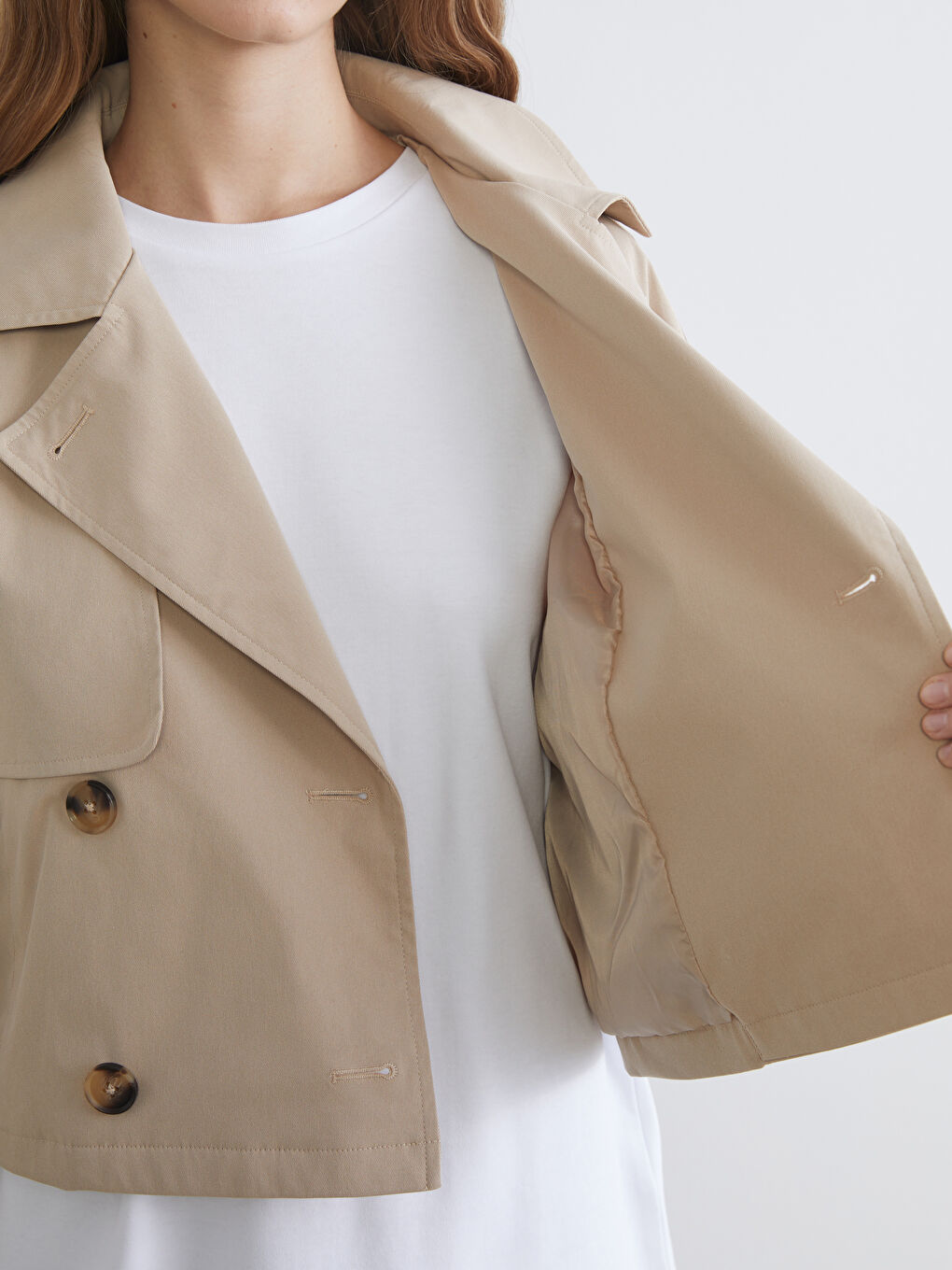 Double-Breasted Cropped Trench Coat-3