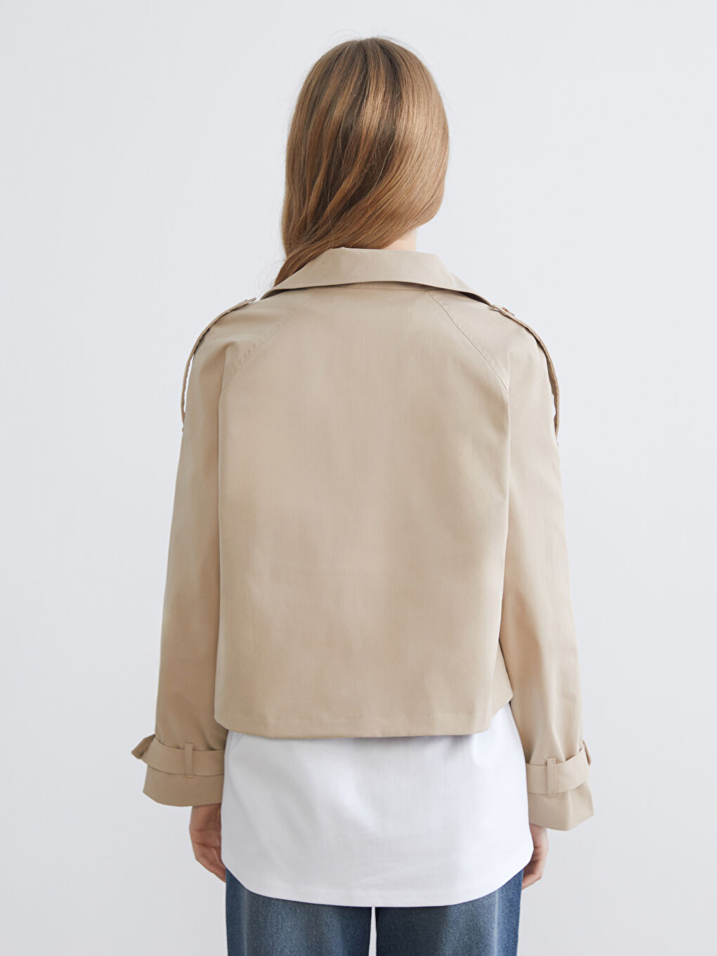 Double-Breasted Cropped Trench Coat-4