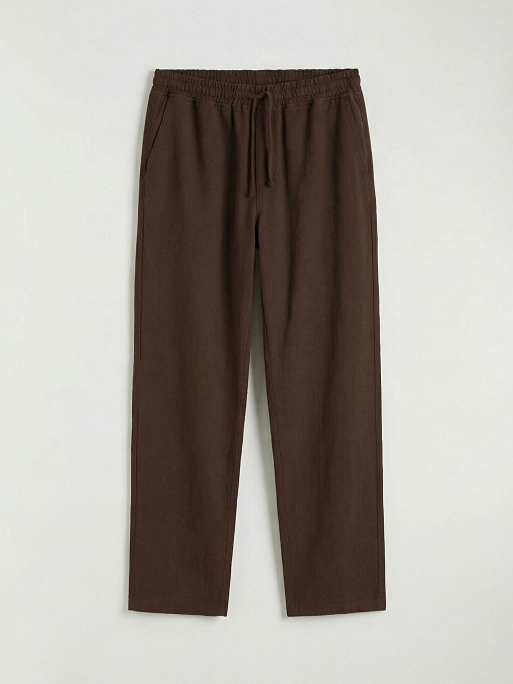 Kahverengi Rahat Kalıp Keten Görünümlü Erkek Pantolon-5