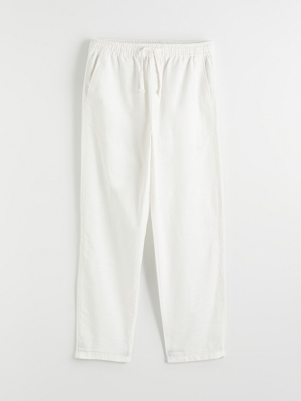 Ekru Rahat Kalıp Keten Görünümlü Erkek Pantolon-9