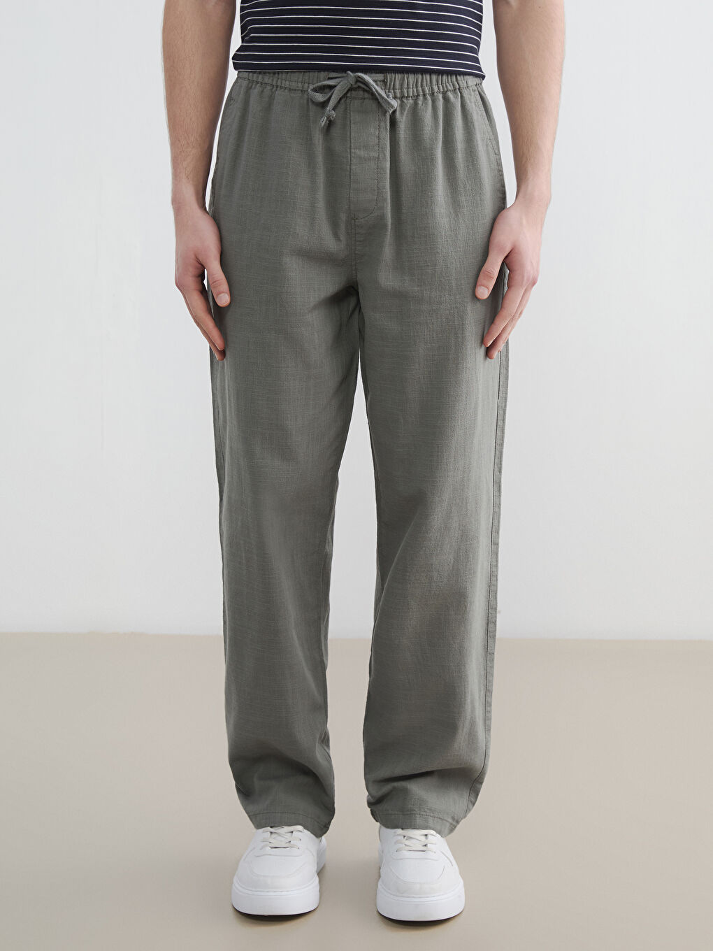 Relaxed Fit Linen-Look Men's Trousers-3