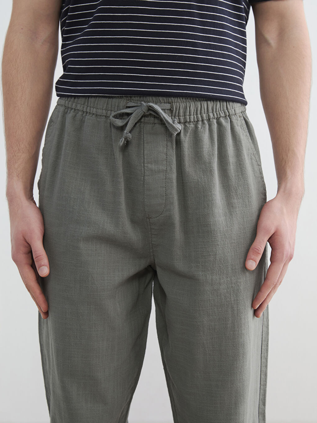 Relaxed Fit Linen-Look Men's Trousers-5