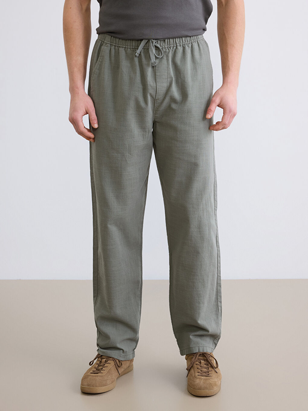 Relaxed Fit Linen-Look Men's Trousers-4