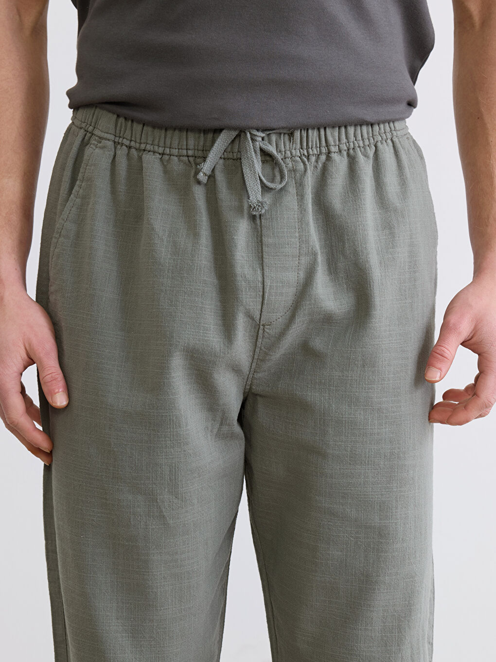 Relaxed Fit Linen-Look Men's Trousers-6