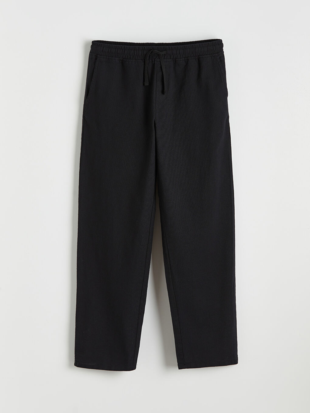 Siyah Rahat Kalıp Keten Görünümlü Erkek Pantolon-4