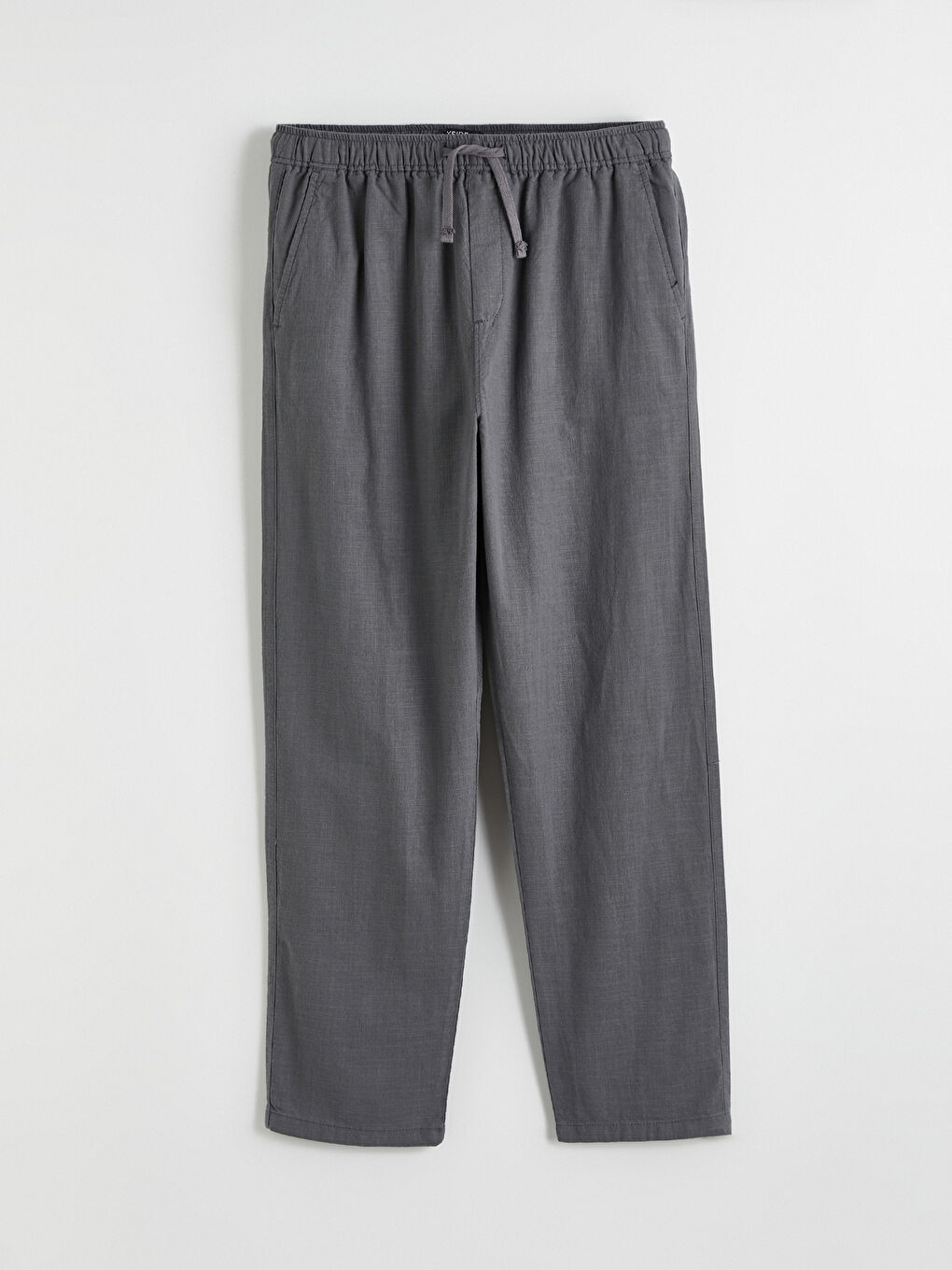 Gri Rahat Kalıp Keten Görünümlü Erkek Pantolon