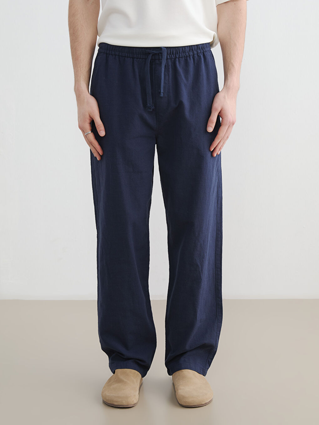 Relaxed Fit Linen-Look Men's Trousers-2