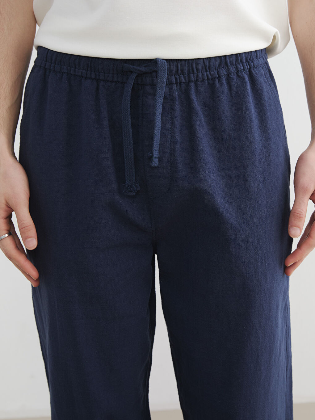 Relaxed Fit Linen-Look Men's Trousers-4