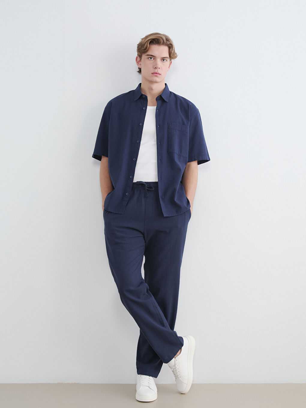 Relaxed Fit Linen-Look Men's Trousers-1