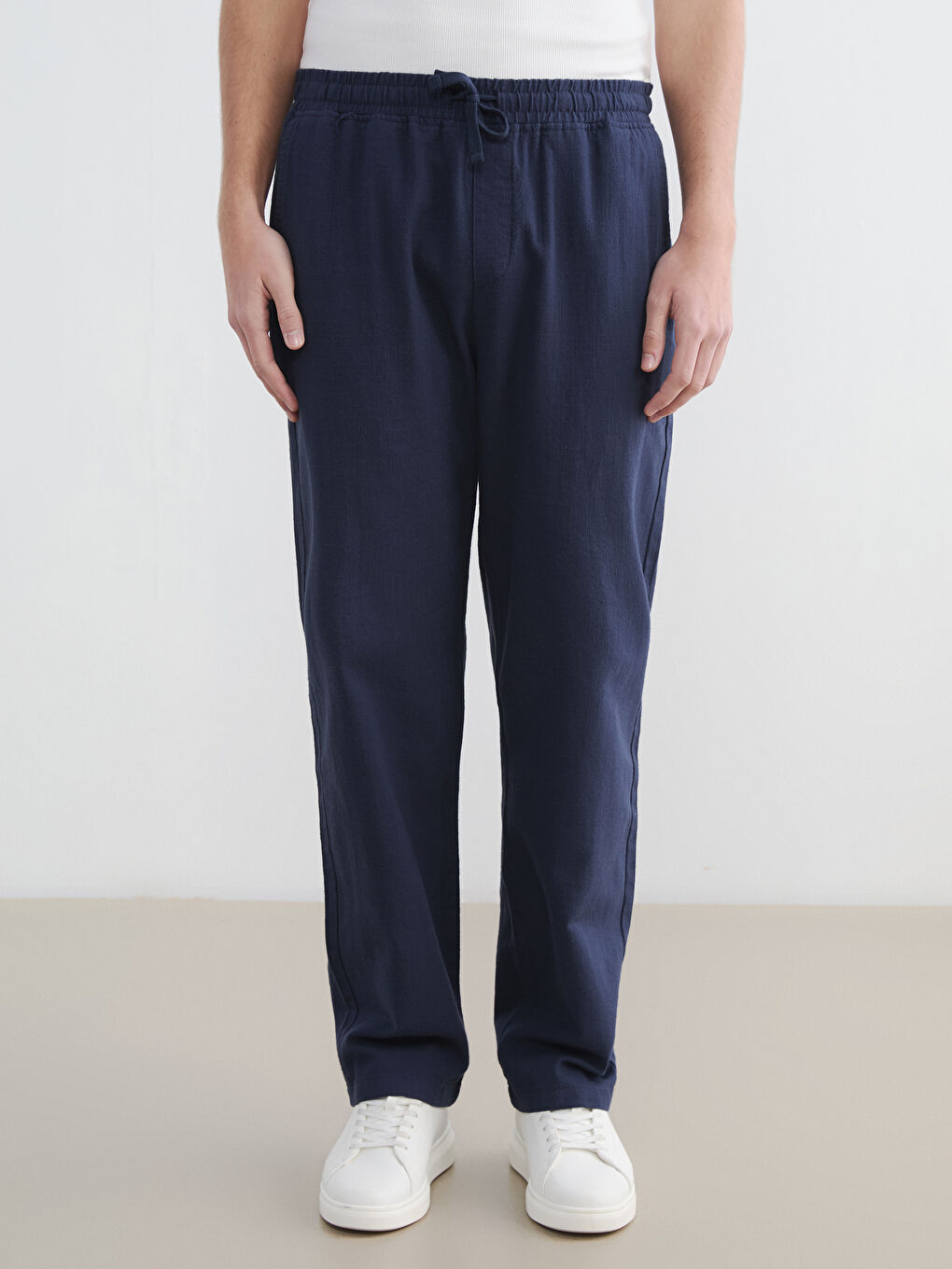 Relaxed Fit Linen-Look Men's Trousers-3