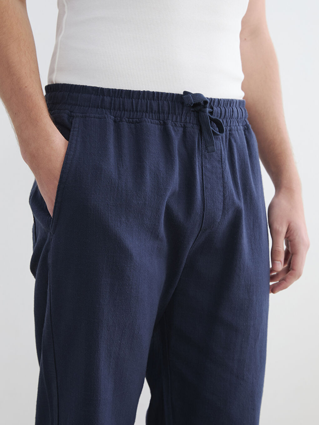 Relaxed Fit Linen-Look Men's Trousers-5