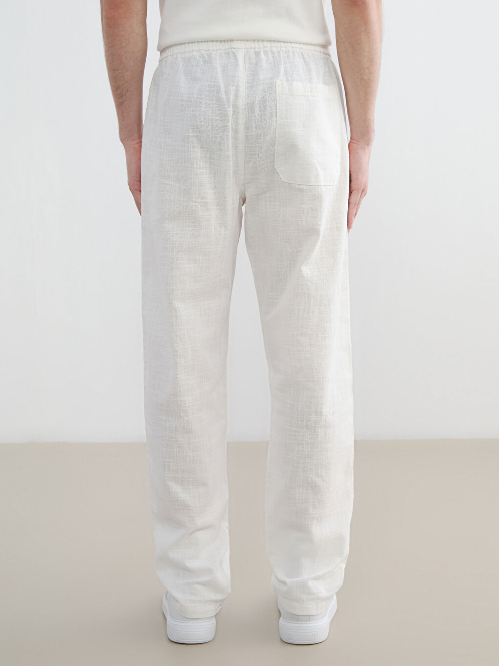 Ekru Rahat Kalıp Keten Görünümlü Erkek Pantolon-7