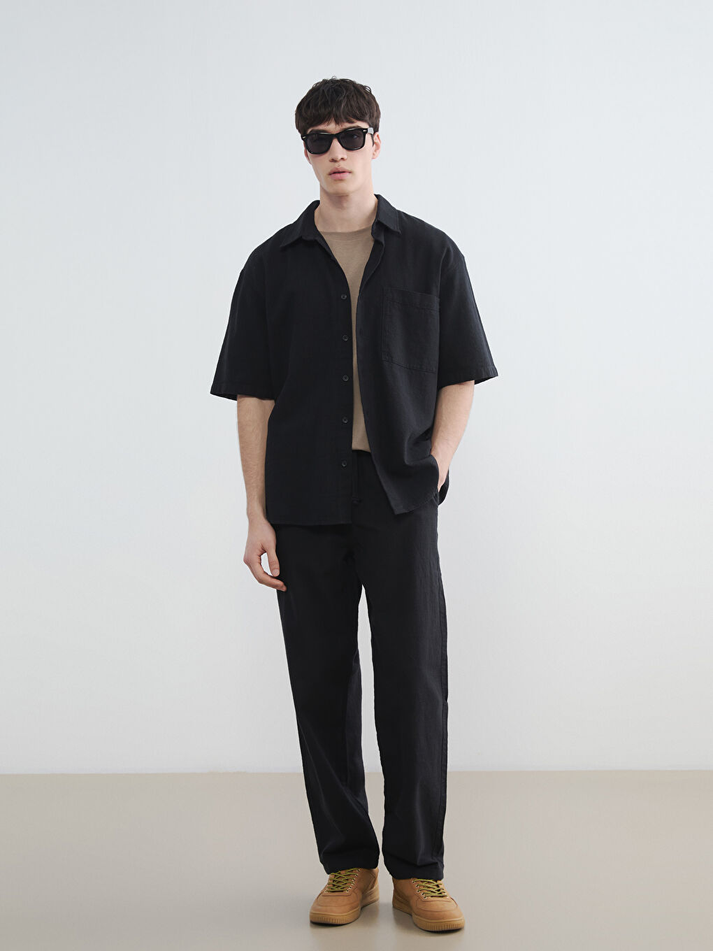 Relaxed Fit Linen-Look Men's Trousers-2