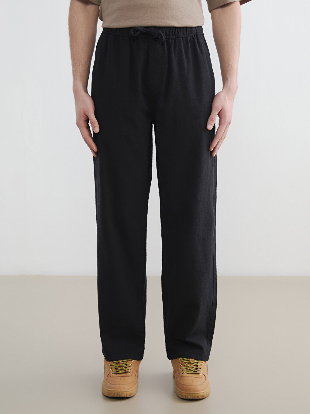 Relaxed Fit Linen-Look Men's Trousers-4