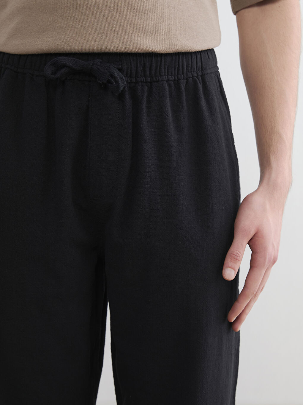 Relaxed Fit Linen-Look Men's Trousers-7