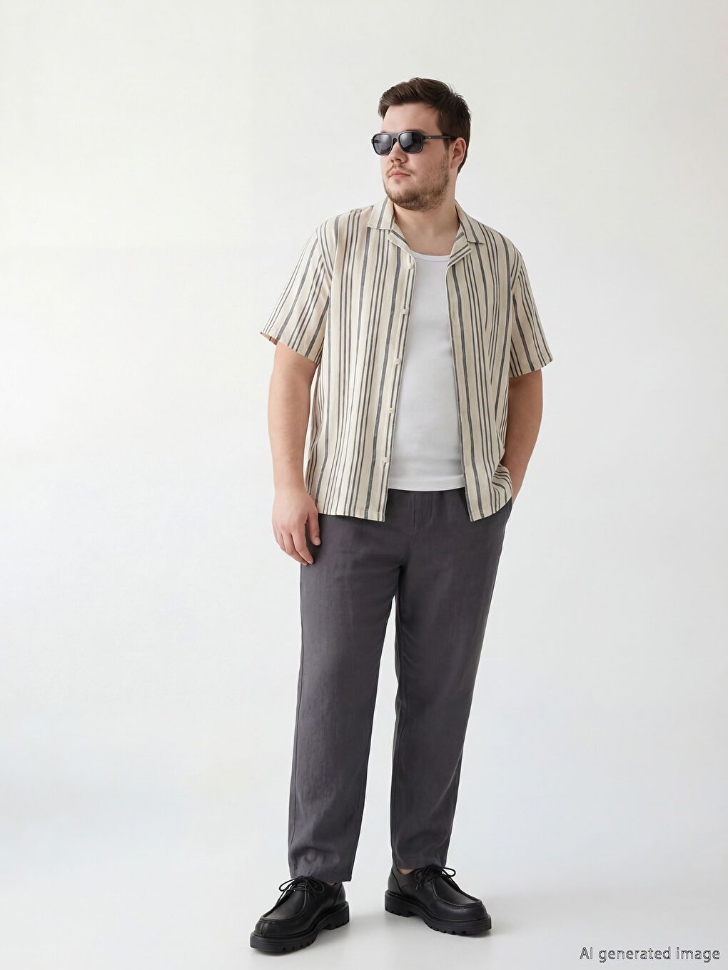 Gri Rahat Kalıp Keten Görünümlü Erkek Pantolon-2