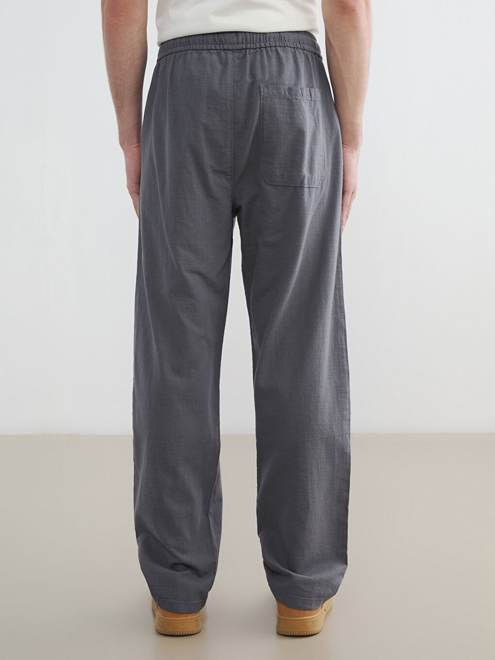 Gri Rahat Kalıp Keten Görünümlü Erkek Pantolon-7