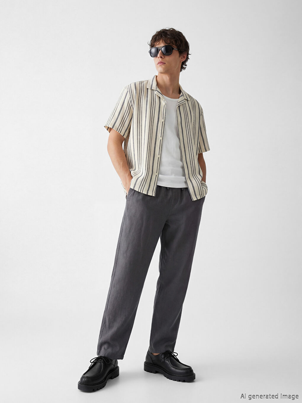 Gri Rahat Kalıp Keten Görünümlü Erkek Pantolon