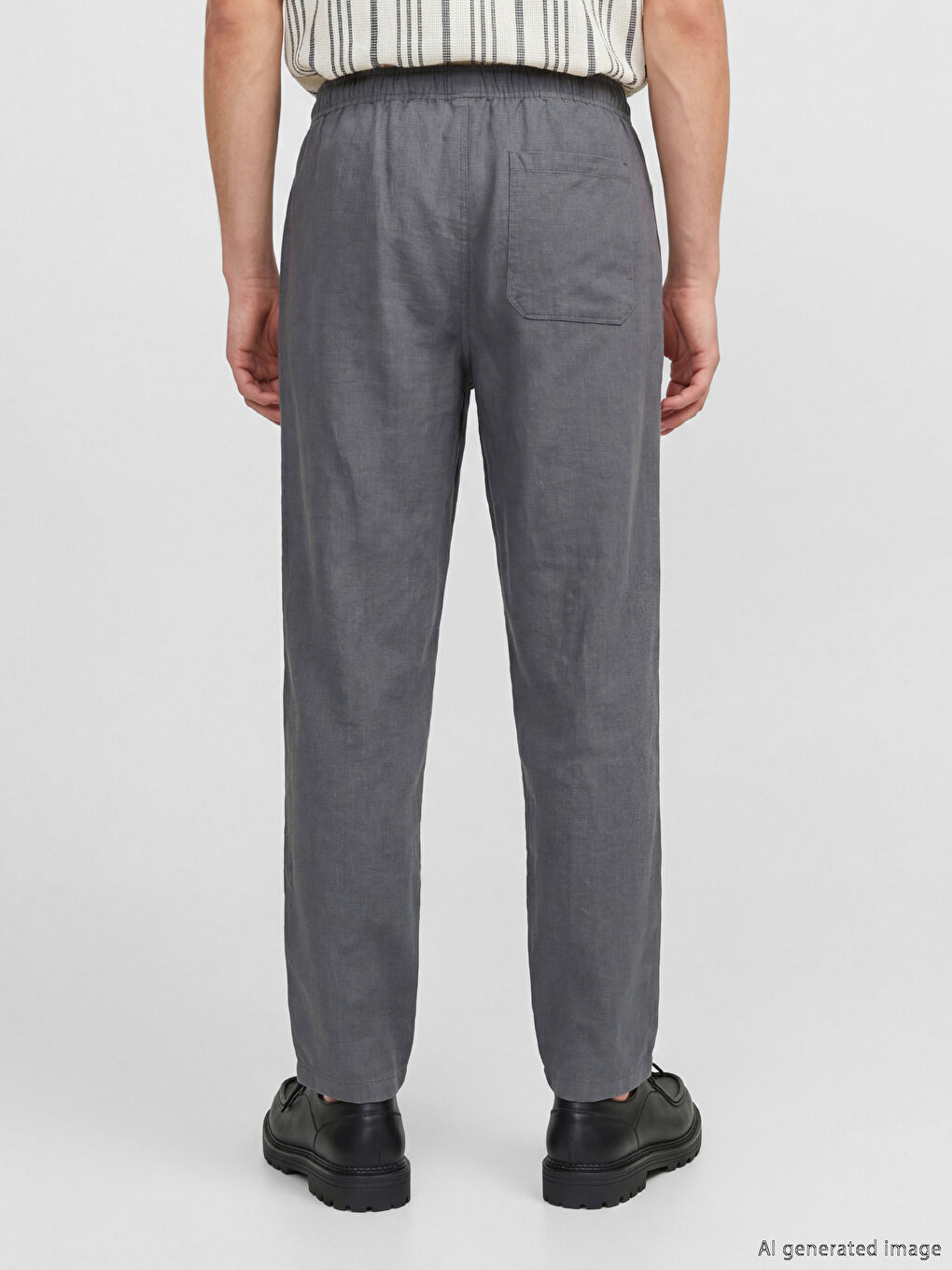 Gri Rahat Kalıp Keten Görünümlü Erkek Pantolon-8