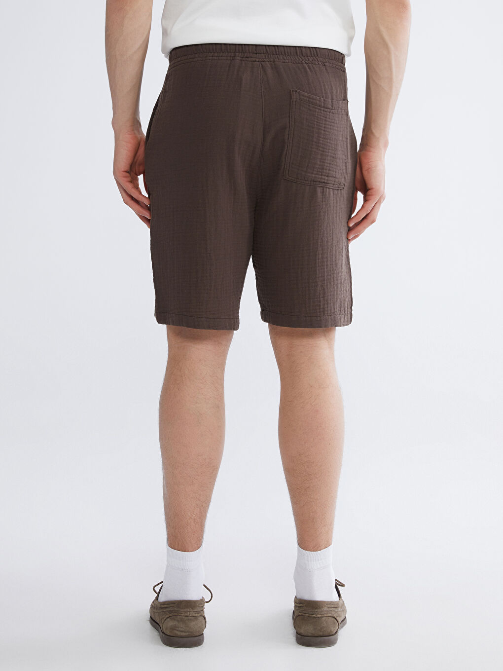 Kahverengi Loose Fit Müslin Erkek Şort-7