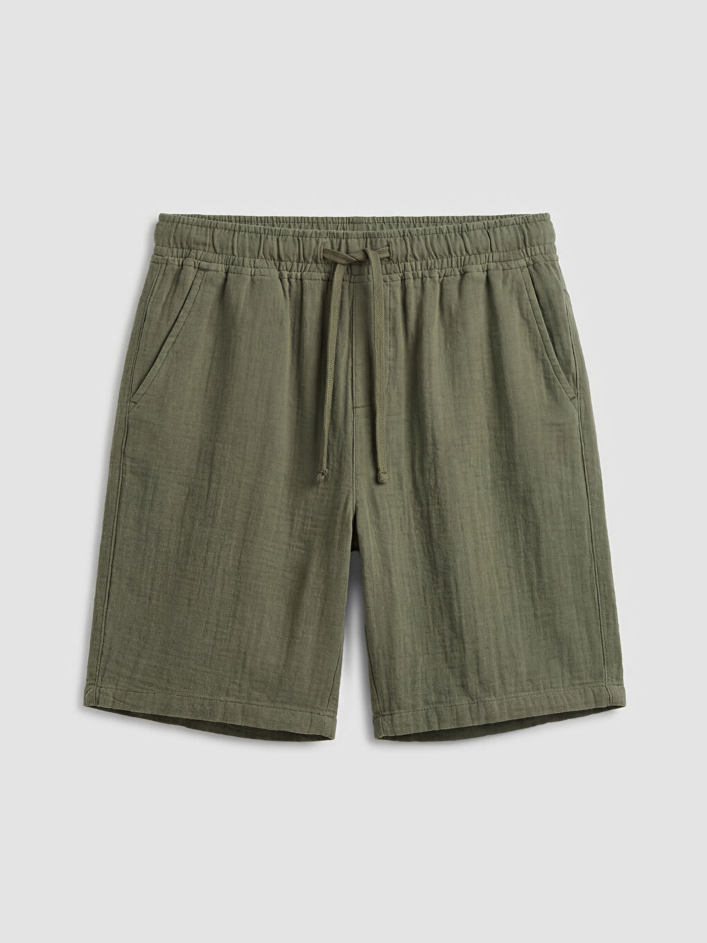 Haki Loose Fit Müslin Erkek Şort-4