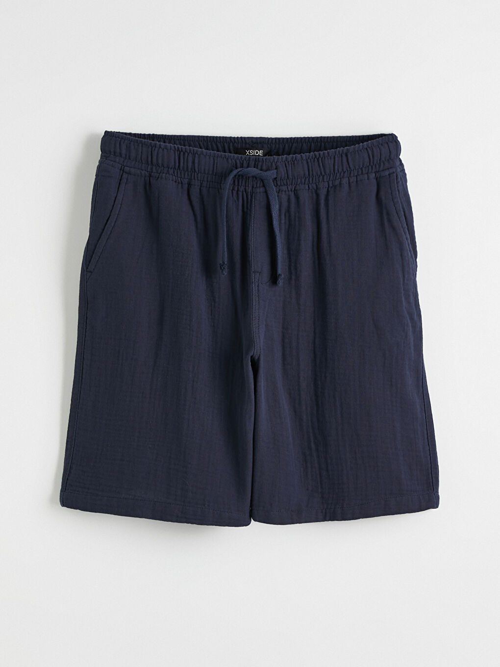 Lacivert Loose Fit Müslin Erkek Şort-4