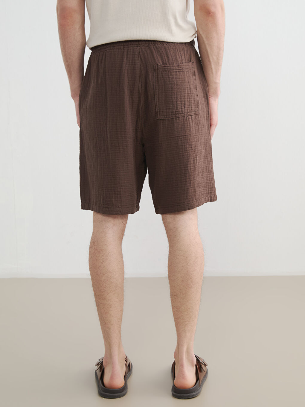 Kahverengi Loose Fit Müslin Erkek Şort-6