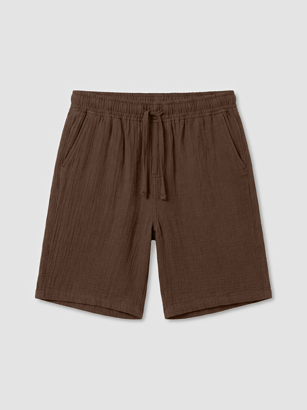 Kahverengi Loose Fit Müslin Erkek Şort-8
