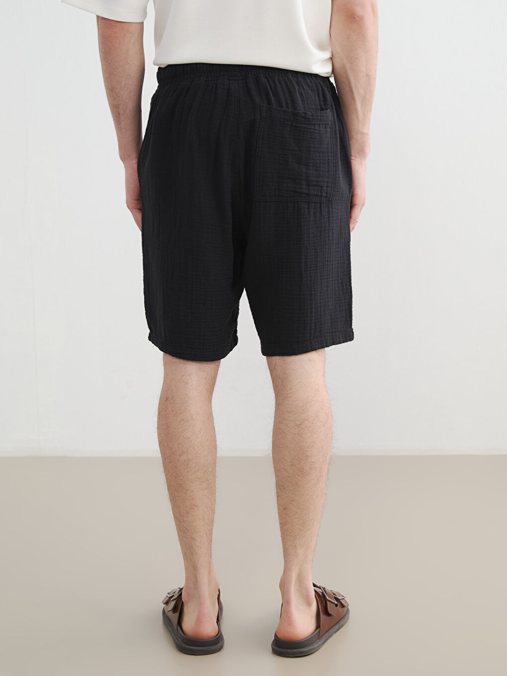 Siyah Loose Fit Müslin Erkek Şort-6