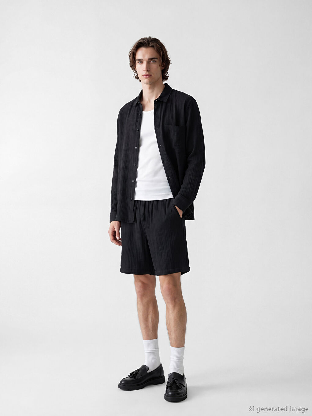 Loose Fit Muslin Men's Shorts-2