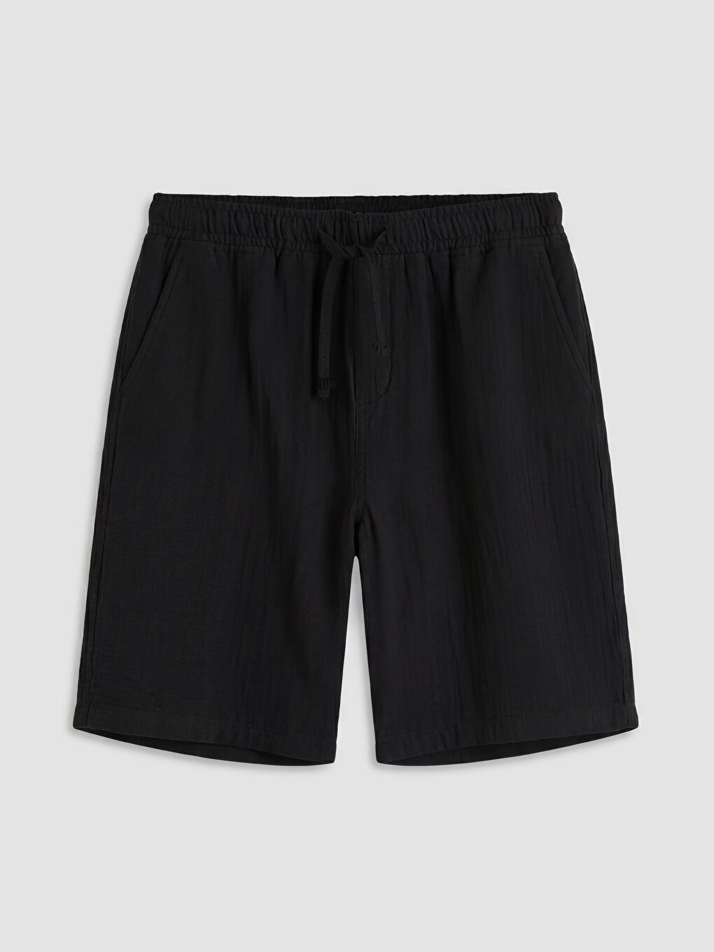 Siyah Loose Fit Müslin Erkek Şort-8