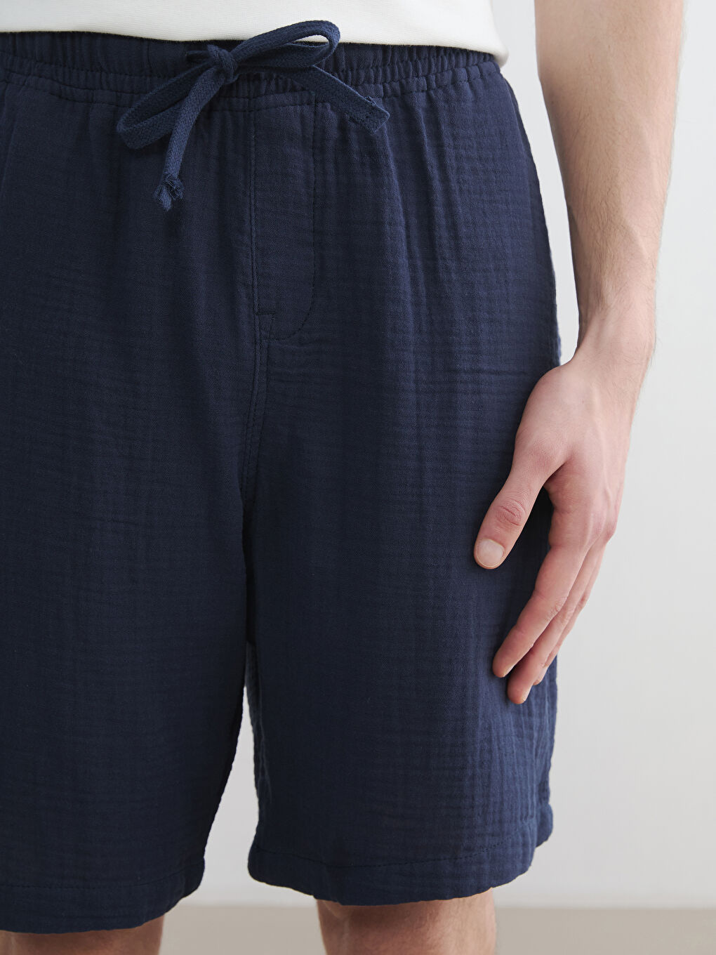 Lacivert Loose Fit Müslin Erkek Şort-2