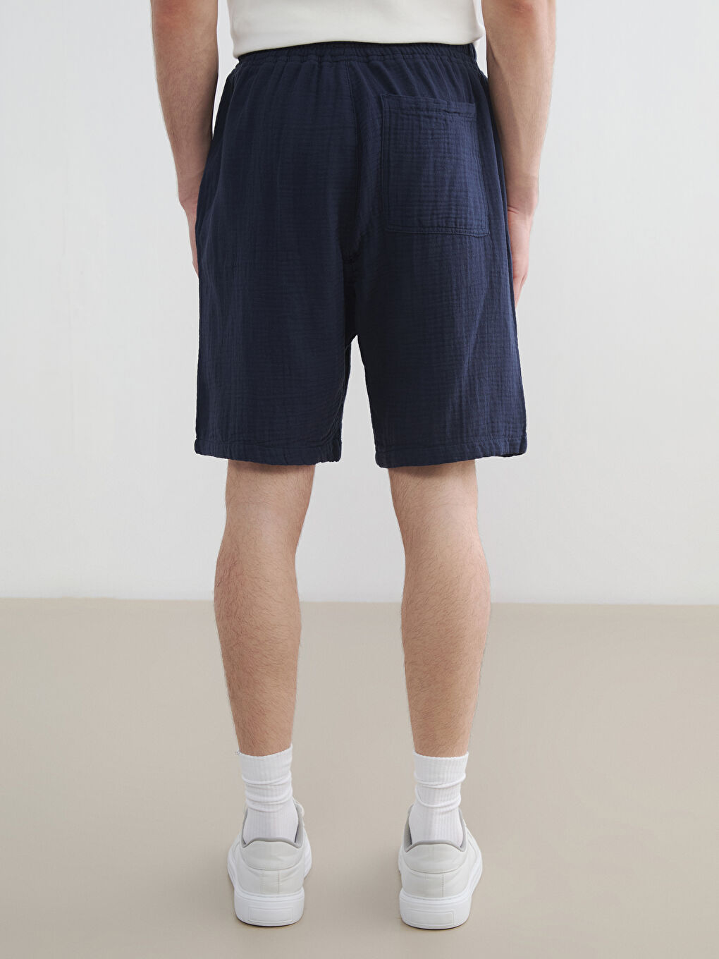 Lacivert Loose Fit Müslin Erkek Şort-3