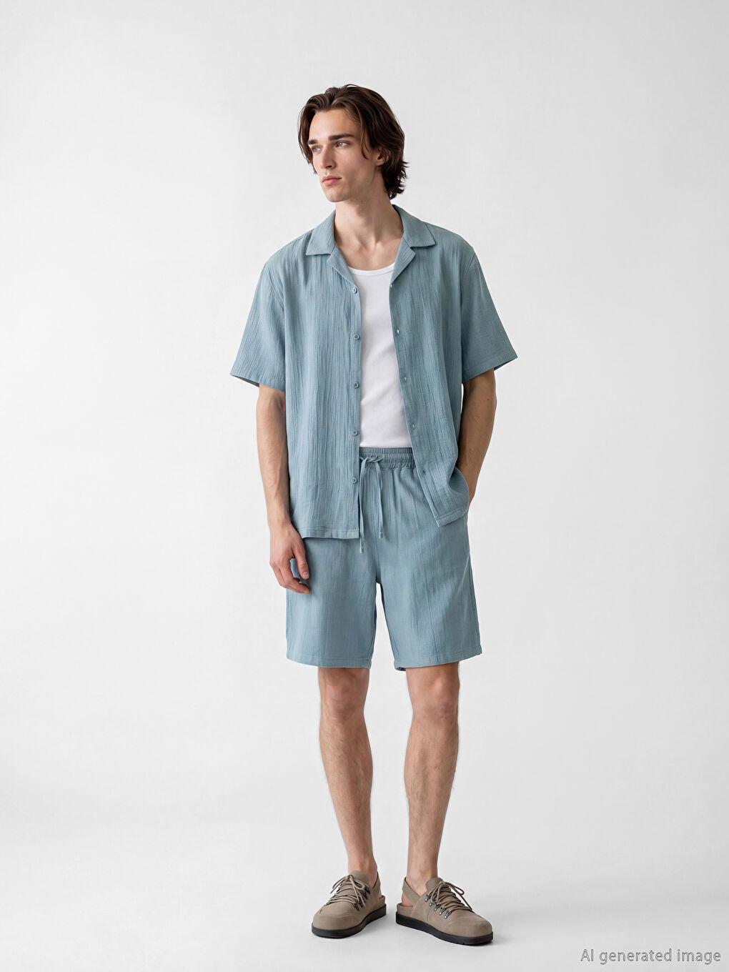 Mavi Loose Fit Müslin Erkek Şort