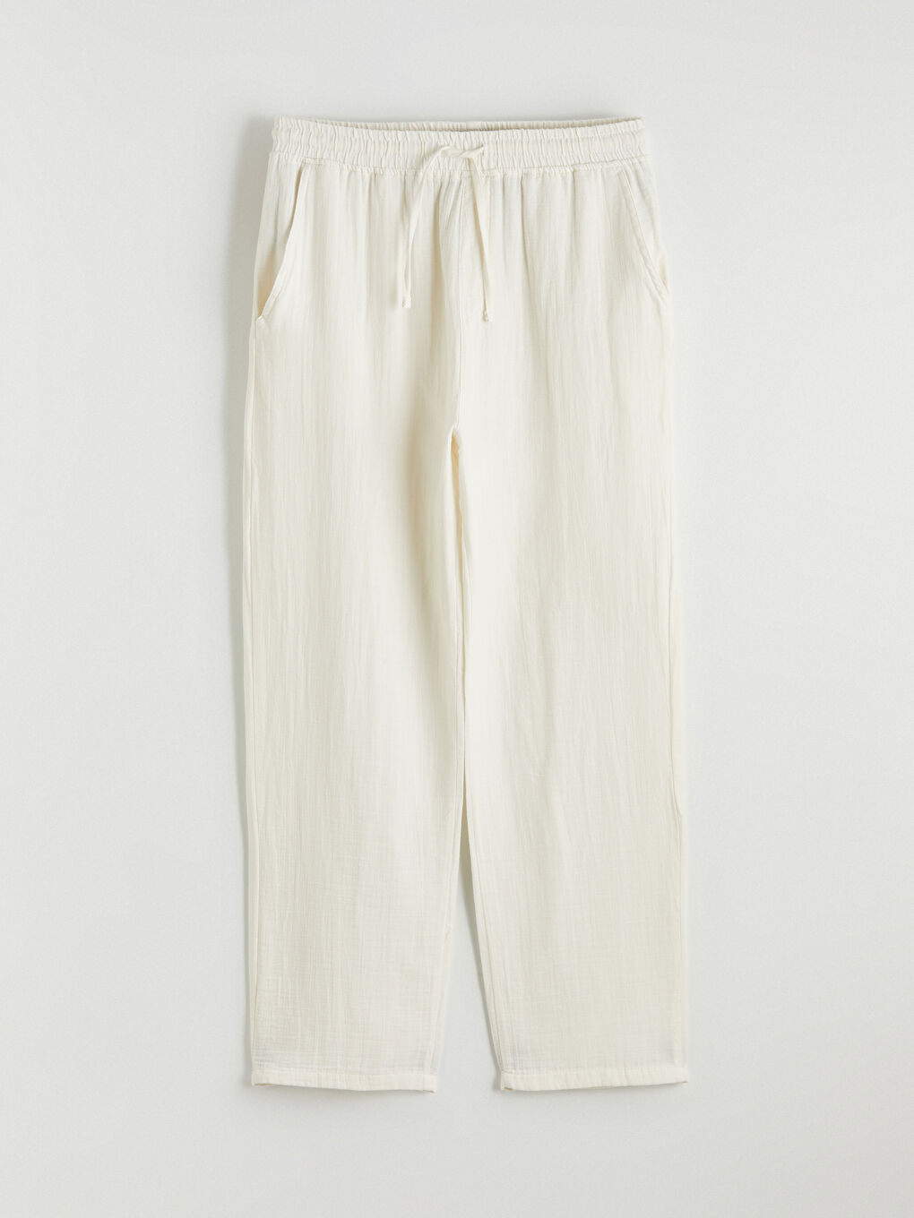 Ekru Rahat Kalıp Müslin Erkek Dokulu Pantolon