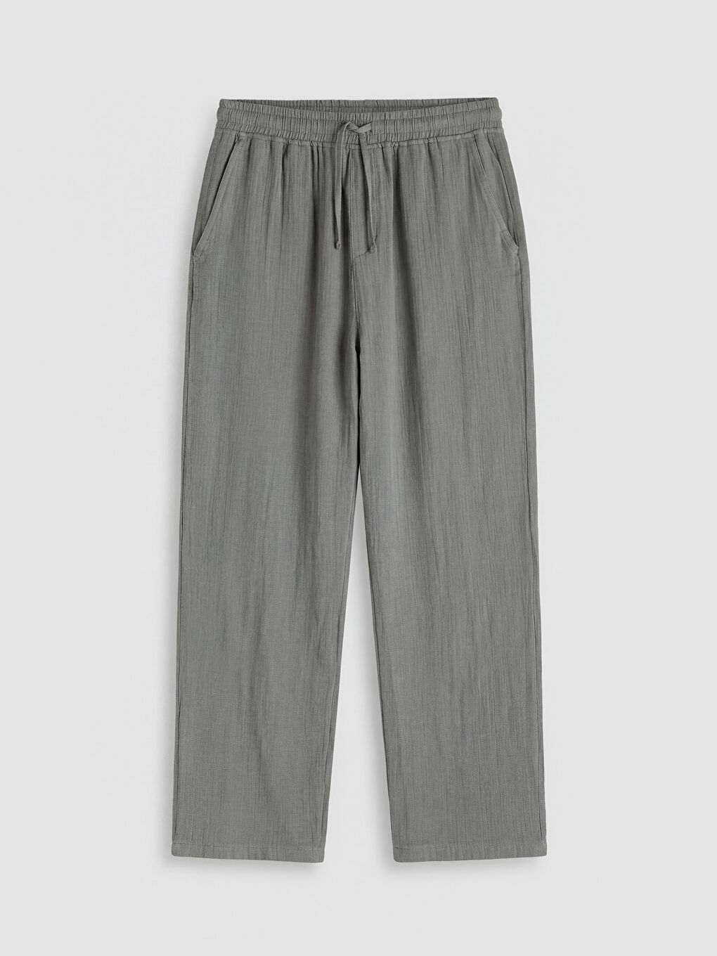 Gri Loose Fit Erkek Müslin Pantolon