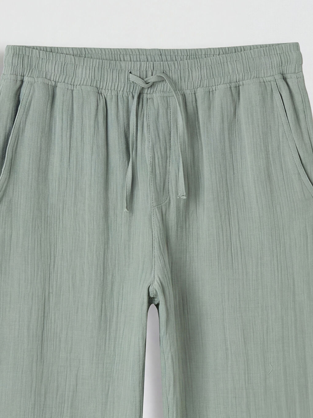 Yeşil Loose Fit Erkek Müslin Pantolon-2