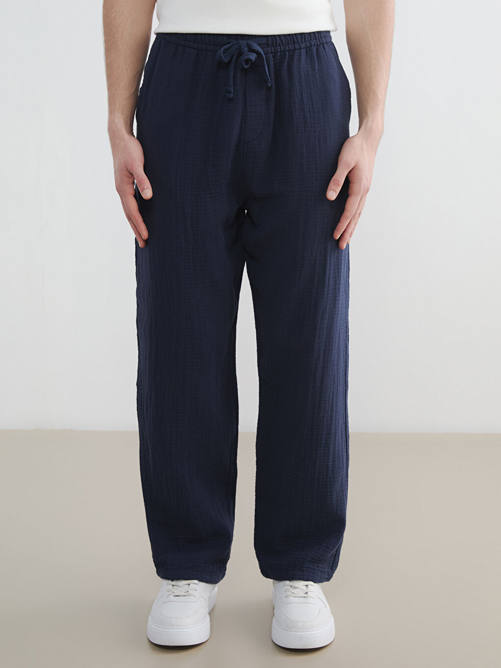 Lacivert Rahat Kalıp Müslin Erkek Pantolon-1