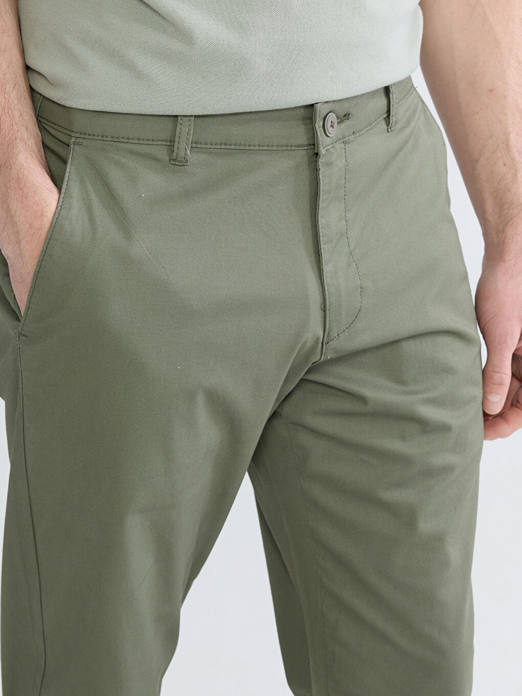 Haki Standart Kalıp Erkek Chino Pantolon-2