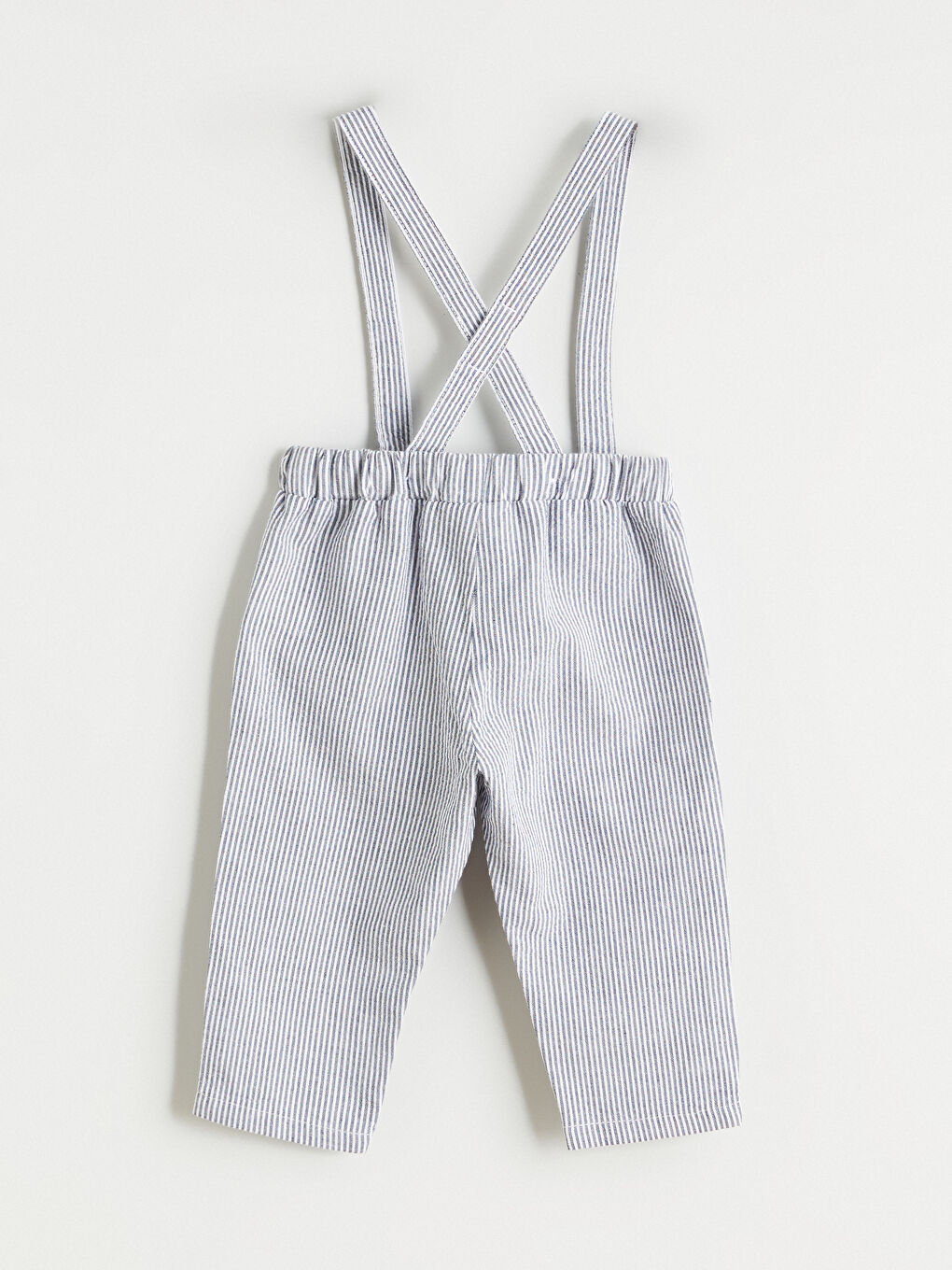 Ekru Erkek Bebek Çizgili Askılı Pantolon-1