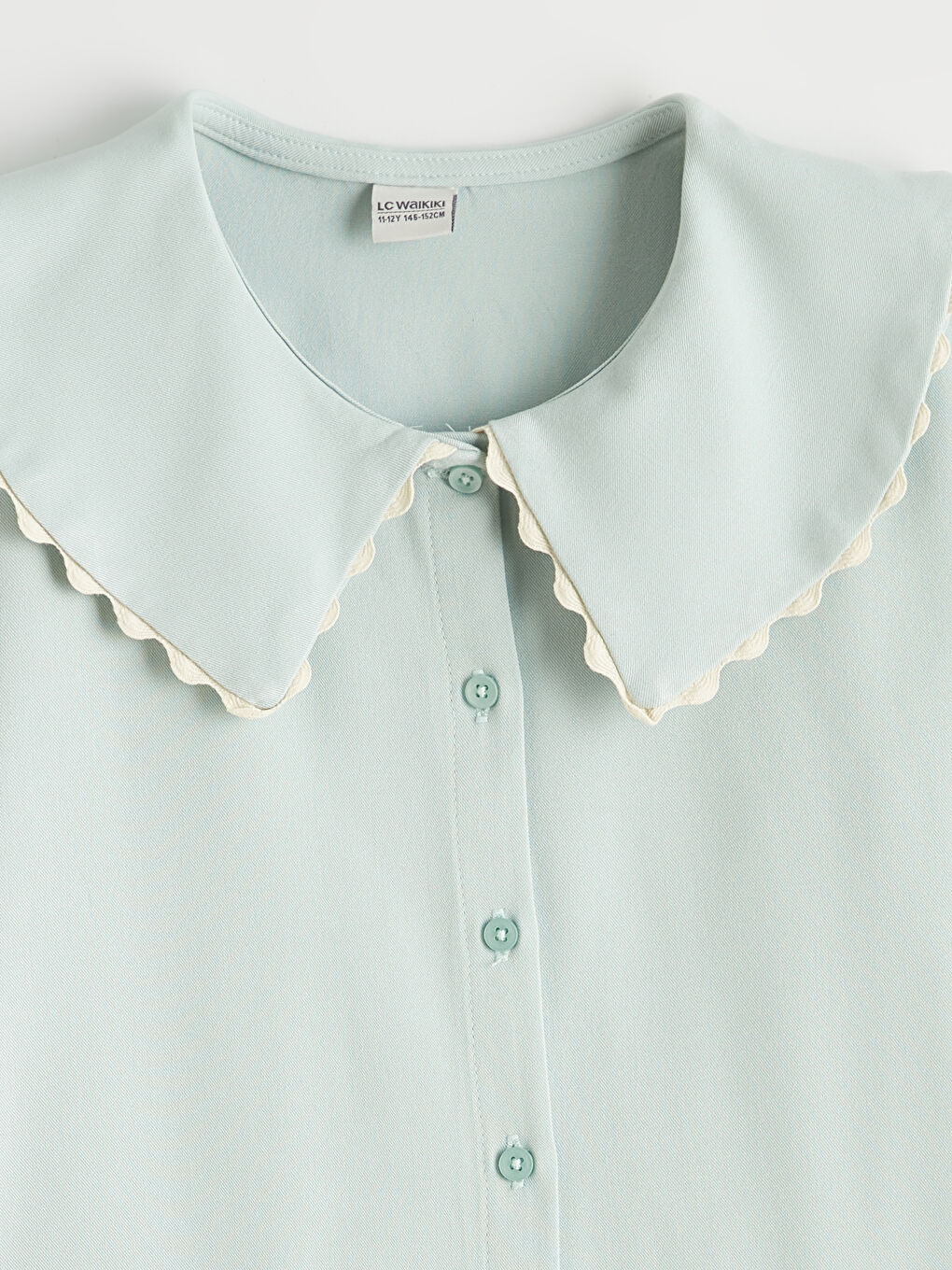 Yeşil Bebe Yaka Kısa Kollu Kız Çocuk Gömlek-1