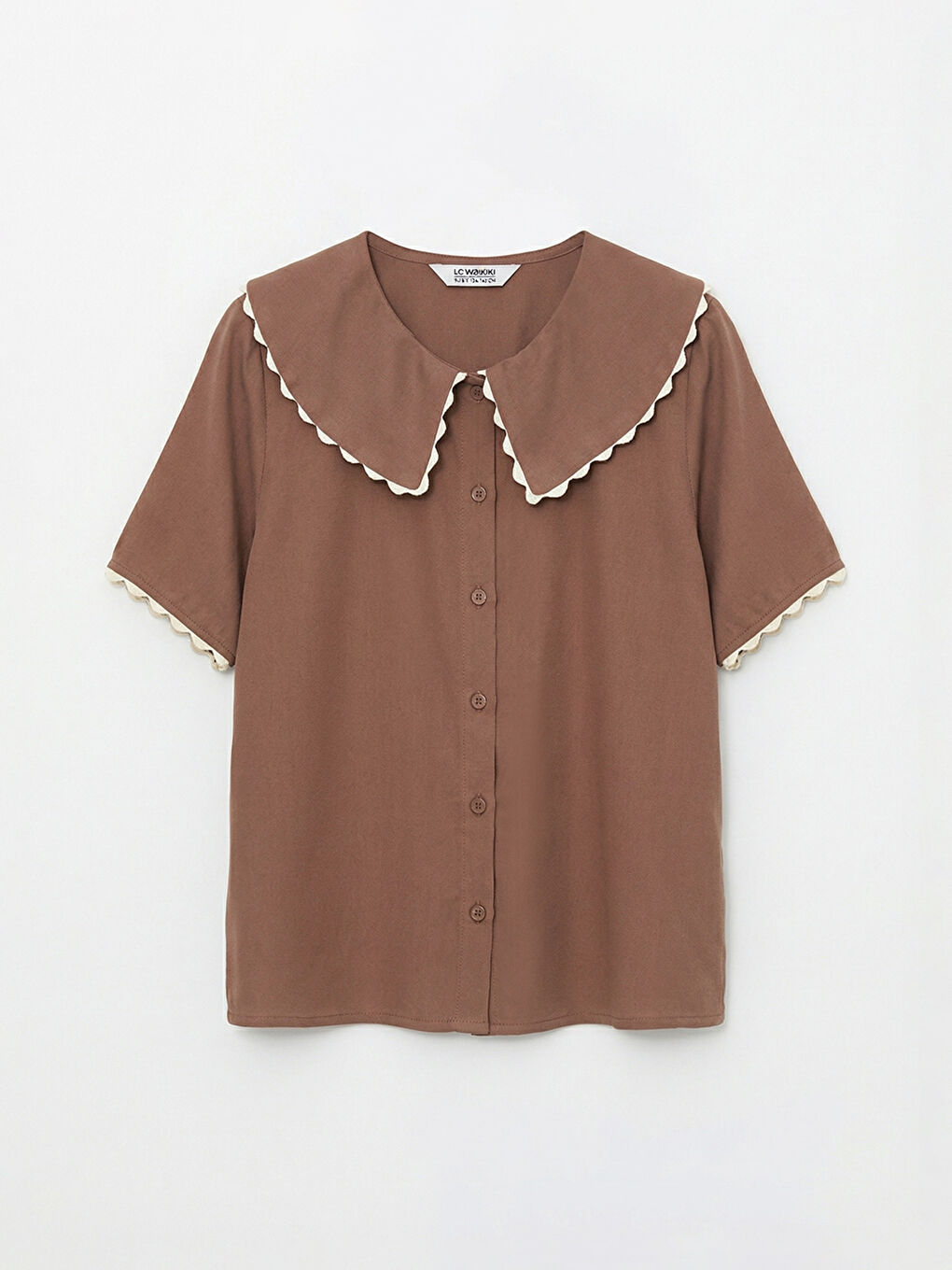 Kahverengi Bebe Yaka Kısa Kollu Kız Çocuk Gömlek