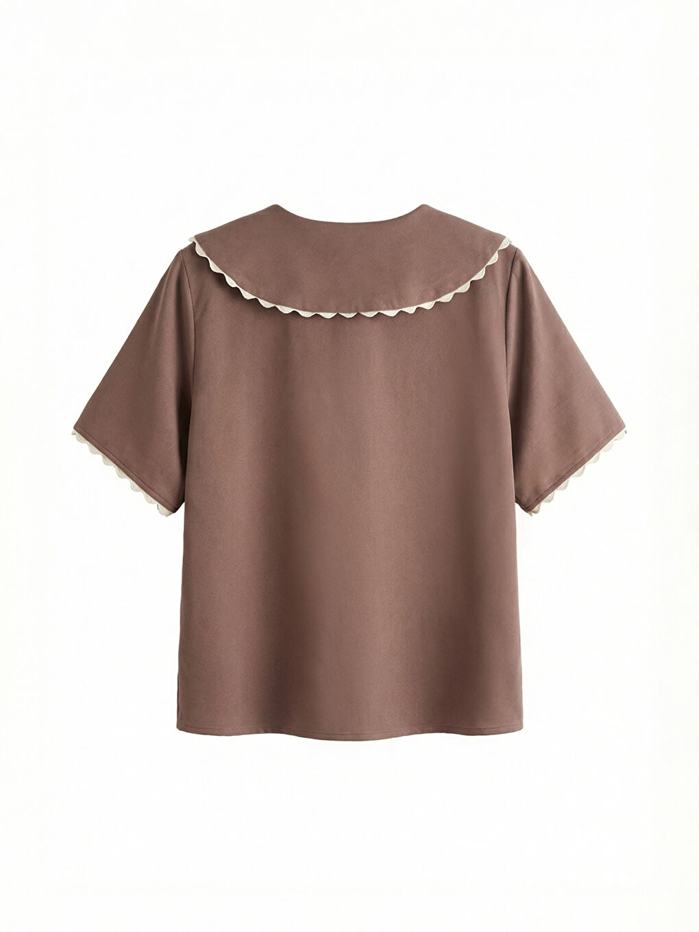 Kahverengi Bebe Yaka Kısa Kollu Kız Çocuk Gömlek-1